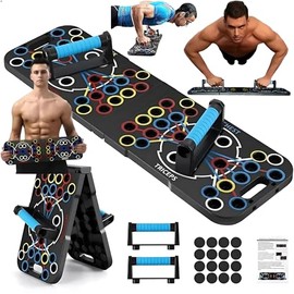 Flexfinity Foldable 54-in-1 Push Up Board for Men - Multi-Functional Pilates Board for Home, Pushup Board with Color-Coded Positions, Back Exercise Equipment, 36 Non-Slip Pads & Handles | Portable Strength Training