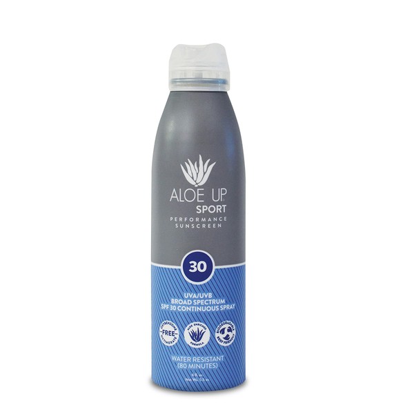 Aloe Up Sport SPF 30 Sunscreen Continuous Spray - Sunscreen for Face & Body, Sunblock with Aloe Quick-Drying Formula, Sun Skin Care Protection Against UVA/UVB, Non-Greasy Sun Block Spray - 6 Fl Oz