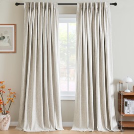 H.VERSAILTEX Pinch Pleated Full Blackout Curtains Linen Blended Chenille Blackout Curtains 84 inch Length 2 Panels Bedroom Thermal Insulated Farmhouse Neutral Track Drapes with Hooks, Heather Ivory