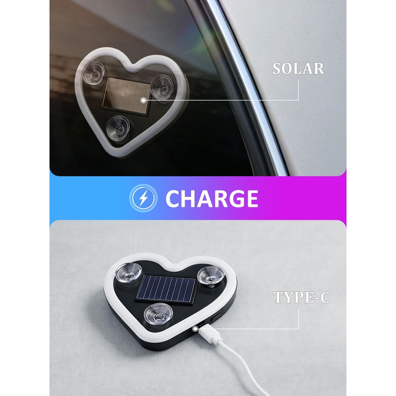 Car LED Ambient Light - Solar-Powered Heart-Shaped LED Neon Light,