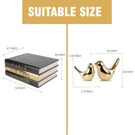 Decorative Books for Home Decor with Small Birds Statues Gold Home Decoration, Modern Style Coffee Table Book Decor, Stacked Books for Bedroom, Living Room, Office Desktop, Cabinets Shelf Decor