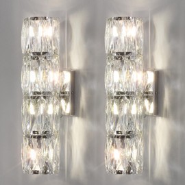 LOSNEOLAZ Crystal Wall Sconces Set of Two, Modern Sconces Wall Decor Set of 2 Chrome Bedroom Indoor Wall Sconce Bedside Wall Mounted Lamp for Hallway Bathroom Vanity Light Fixtures