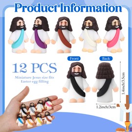 Bememo 12 Pcs Little Jesus Figure Original Rubber Pocket Toys to Hide and Seek March for Jesus Religious Party Favors Sunday School Baptism Gifts(Vibrant Colors)
