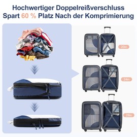 Qlfyuu 10-Piece Suitcase Organiser Set, Packing Cubes Compression for Backpack and Suitcase, Packing Cubes for Travel, Travel Essentials Suitcase Organiser, Packing Bags for Suitcases, Marine