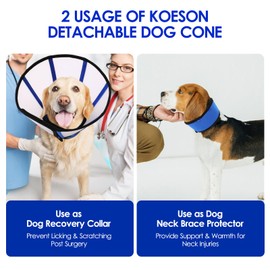 KOESON Dog Cone, Recovery Collar for Dogs to Stop Licking, Soft Pet Neck Cone After Surgery with Detachable Clear Shield, Adjustable Plastic Collar Cones for Woud Healing