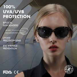 Reader Sunglasses for Women Bifocal for Reading Under the Sun Cateye Glasses Black Tortoise 1.25