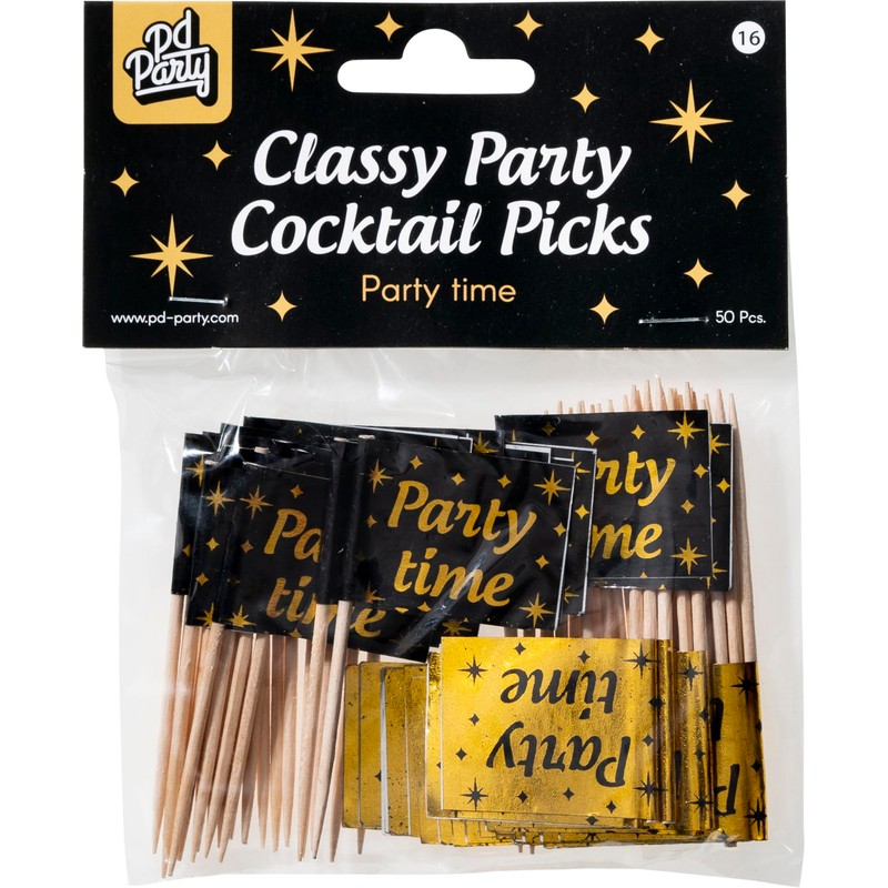PD-Party 7031616 Cocktail Picks, Gold, Black
