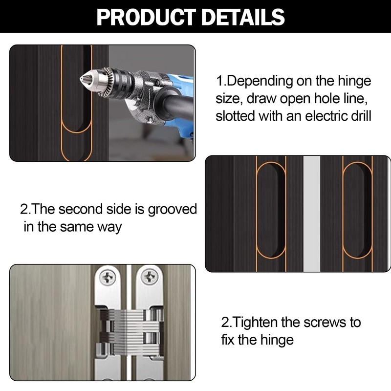 TINA.WIN 2 Packs of Concealed Hinges, Concealed Door Hinges for