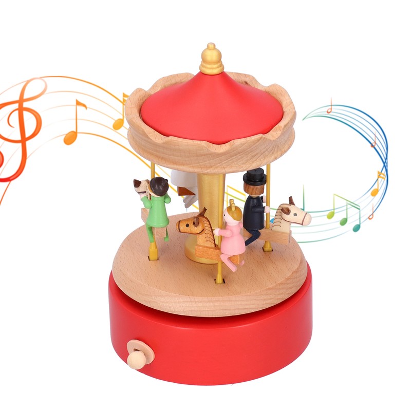 Wooden Music Box Musical Box Rotating Horse Shaped Wood Crafts