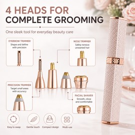 4-in-1 Electric Facial Shaver for Women – Rechargeable Hair Remover for Brows, Nose, Bikini & Body