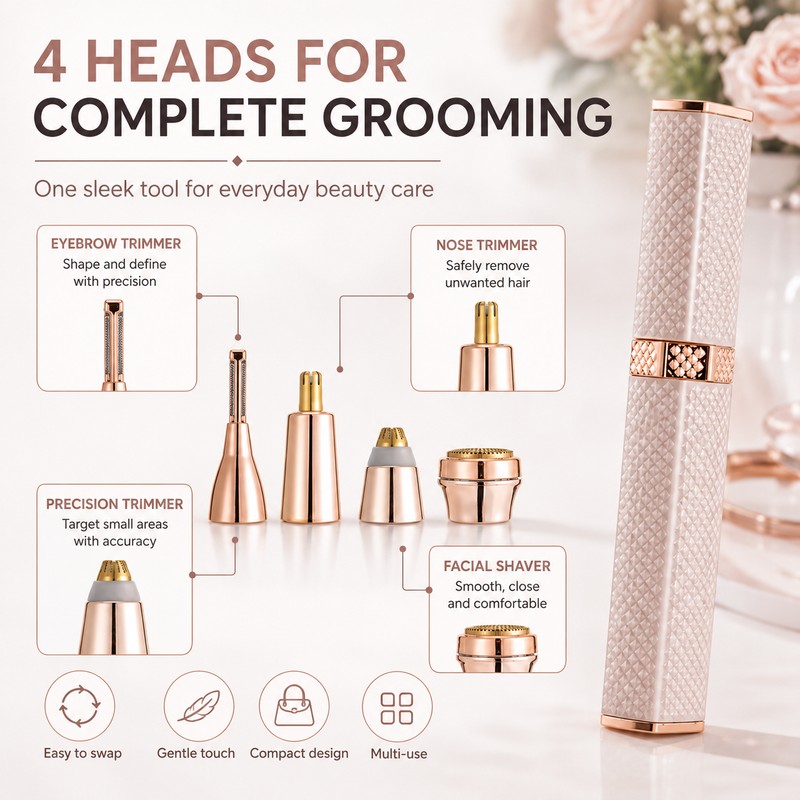 4-in-1 Electric Facial Shaver for Women – Rechargeable Hair Remover