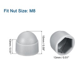 sourcing map 50pcs Hex Nut Cover, M8 Grey Plastic Dome Nut Protection Cap Hex Bolt Nut Covers for Hexagon Screws, Bolts