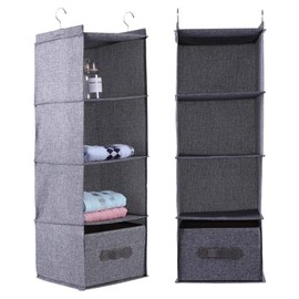 Nikou Hanging Closet Organizer with 4 Shelves, Hanging Shelves for Closet with Removable Drawers, Clothes Clothing Storage Holder for Bedroom Dorm (Gray)