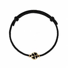 Cordo Aegis Men's Black Cord Bracelet, Hand-Woven Rope Bracelet with Japanese Glass Bead Lucky 4 Leaf Clover, Adjustable Braided Wristband, Gold-Tone Accent