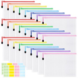 EOOUT 24pcs A4 Mesh Zipper Pouch File Bags, 8 Colors Reusable Zipper Bags for Organizing Storage, Waterproof Puzzle Bag, Zipper File Bags for Board Game Storage and School Office Supplies