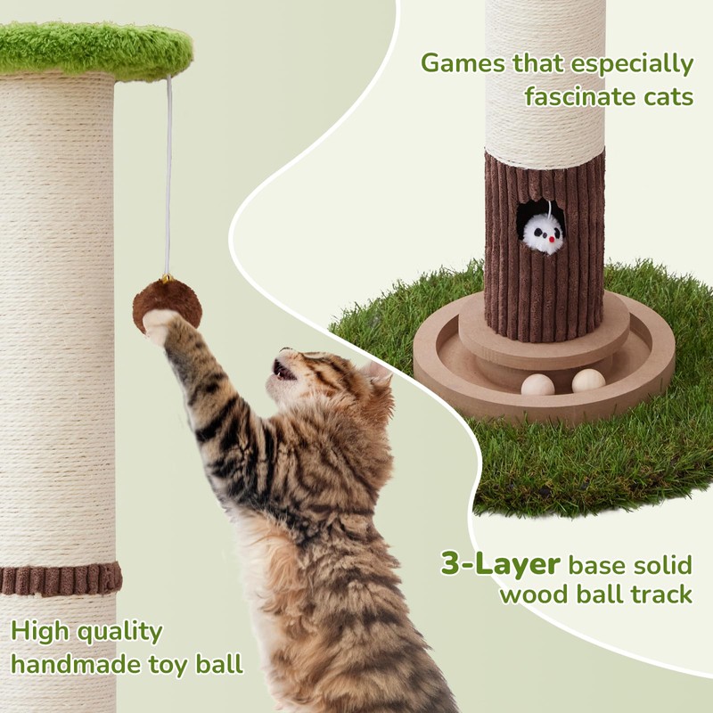 Woochpet 34inches Tall Cat Scratching Post with Cat Ball Track