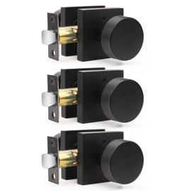 Matte Black Privacy Door Knob, Interior Heavy Duty Door Handles with Lock,3 Pack Keyless Door Lock for Bedroom, Bathroom