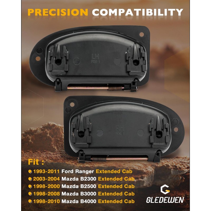 Interior Rear Door Handles, Compatible with 1993-2011 Ford Ranger, 1998-2000