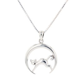 Jewelry Trends Sterling Silver Cat On Crescent Moon Pendant Necklace 18"
