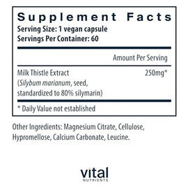 Vital Nutrients Vital Nutrients Milk Thistle Extract 250mg | Vegan Milk Thistle Supplement for Liver Function & Detox | Antioxidant Support for Glutathione Production | Gluten, Dairy, Soy Free | Non-GMO | 60 Capsules