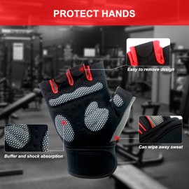 Workout Gloves for Men Women, Padded Anti-Slip Palm Protection Breathable Weight Lifting Gloves with Wrist Wraps Support for Gym, Exercise, Training and Fitness
