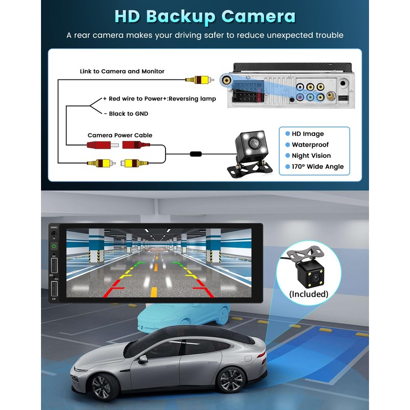 Hikity 6.9 Inch Single Din Car Stereo Carplay Android Auto,