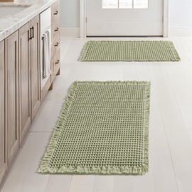 MIULEE - Juego de 2 alfombras de baño tipo gofre, antideslizantes, lavables y superabsorbentes, alfombrillas de ducha ultra suaves con respaldo de goma para el piso de baño, tina y ducha, color verde