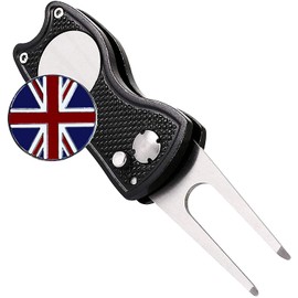 FINGER TEN Golf Divot Repair Tool Switchblade with Ball Marker Value Pack, Stainless Steel Pitchfork with Pop-up Button Magnetic Marker Foldable Portable Gifts (Black Cat-1 Pack)