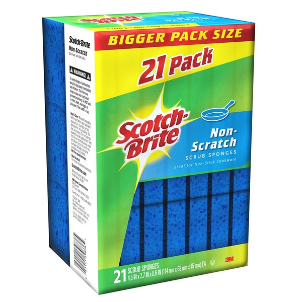 Scotch Brite Blue Non-Scratch Scrub Sponges 21 PACK 3M Individually Wrapped NEW