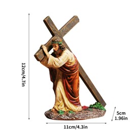Jesus Statue with Cross | Religious Jesus Statue with Jesus Bearing The Cross on The Way to The Calvary,Resin Jesus Statue Figurines, Catholic Desktop Ornaments Seta-au