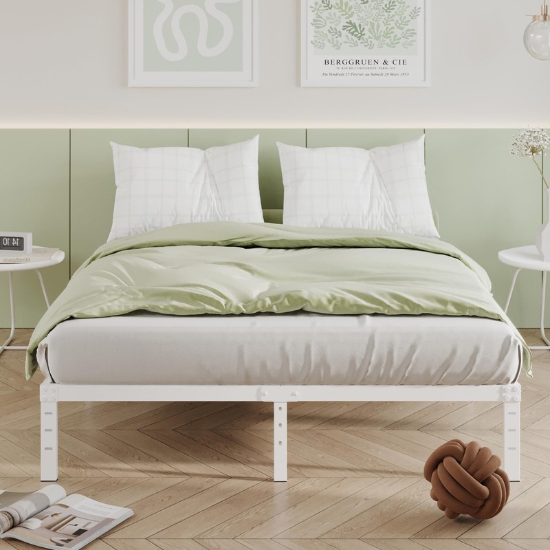 Cieemine 12 Inch White Full Size Bed Frame, Heavy Duty