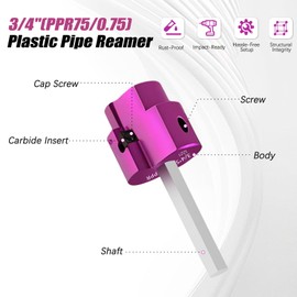 PVC Pipe Reamer Kit 1 PCS 3/4"(PPR75) for SCH 40 PVC CPVC ABS, High Hardness Carbide & Heavyduty Aluminum Reamer Tool 3/8" Hex Shaft Fits 1/2" Drills for Exhaust Drain Water Pipe