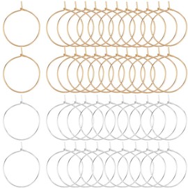 Beebeecraft 1 Box 100Pcs Hoop Earring Findings 316 Surgical Stainless Steel Hoop Ear Wire 20mm Wine Glass Charms Rings for Jewelry Making DIY Crafts (Gold, Silver)