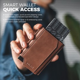 VULKIT AirTag Wallet Credit Card Holder with AirTag Holder, RFID Blocking Pop Up Card Wallet Leather Smart Bank Card Holder