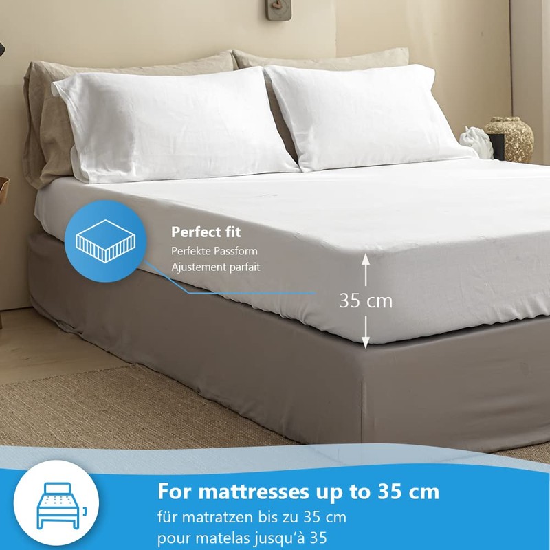 Simple&Opulence Double Fitted Sheet, 100% Natural Linen Bed Sheet with