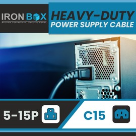 IronBox Electric - Heavy-Duty 5-15P to C15 Power Supply Cable - 15A 125V, 14/3 SJT Cord - Male End 5-15 Plug/Female End C15 Connector - UL Listed PC Power Cord - (Black,8 Foot)