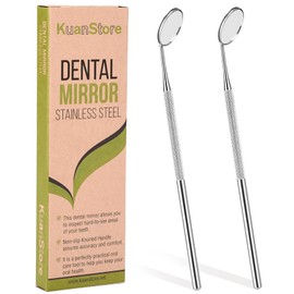 KuanStore Dental Mirror Stainless Steel with Handle 6.5", Dentist Tool for Teeth Cleaning Plaque, Mouth Inspection, Lash Extension Mirror, Eyelash Extensions Dental Mirror Inspect Instrument Makeup - Pack of 2