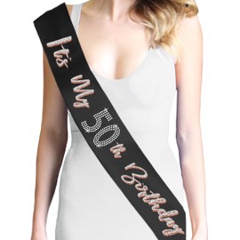 50th Birthday Sash - Premium GRADE SATIN & Real CRYSTAL Rhinestone It's My 50th Birthday Rose Gold & Silver Glitter Sash - Black Sash(ItsMy50Bday Gltr) BLK