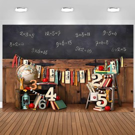 CSFOTO 6x4ft Back to School Backdrops for Photography Vintage Wooden Classroom Math Problem on Blackboard Background Globe Book Theme Background First Day of School Children Photo Wallpaper