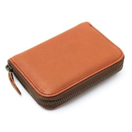 GROOVEGEAR ggs-1003 Round Zipper Coin Case, Small Wallet, Leather, Coin Purse, Men's, Women's,, Camel, ONE SIZE