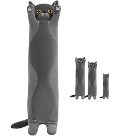 PIDAK Plush Cat Grey - Cylindrical - Tube - Kawaii - Made in Italy - 50/90/110 cm (50 cm - 19 Inches)