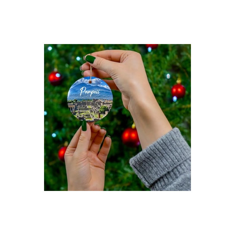 Pompeii Christmas Ornament – Double-Sided Ceramic Tree Decoration Featuring Mount