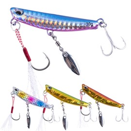 Goture Metal Jig Set Light Shore Jigging 10g/15g/20g/25g/30g/40g Sea Bass Flounder Blue with Assist Hook Set of 4 Lure (25g)
