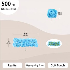 Vignor 500 Pcs 0.6 Inch Mini Artificial Flowers Head Bulk 5 in 1 Set Faux Foam Fake Small Rose Tiny Baby Flores Bouquet Wreath Gift Hair Clip Home Decoration DIY Craft (Sky Blue)