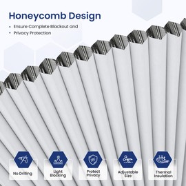 Grandekor Half Circle Arch Window Shade Blackout 36" X 72" No Drill Honeycomb Blinds for Kitchen Nursery Living Room Bedroom Easy Install Cellular Shades White