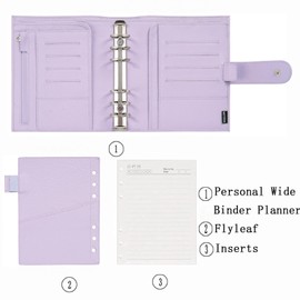 Moterm Personal-Wide Luxe Rings Planner - Genuine Leather Binder Organizer (Pebbled-Lavender, 30mm Ring)