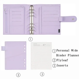 Moterm Personal-Wide Luxe Rings Planner - Genuine Leather Binder Organizer (Pebbled-Lavender, 30mm Ring)
