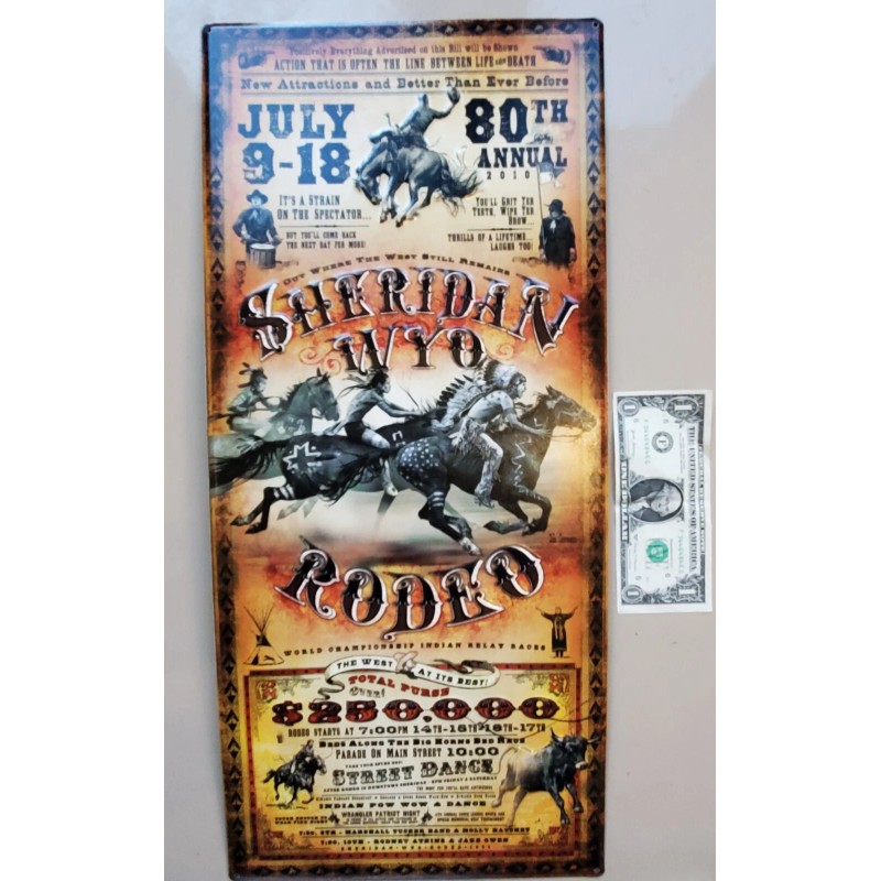 Sheridan Wyo Rodeo western Art Bob Coronato Embossed metal sign