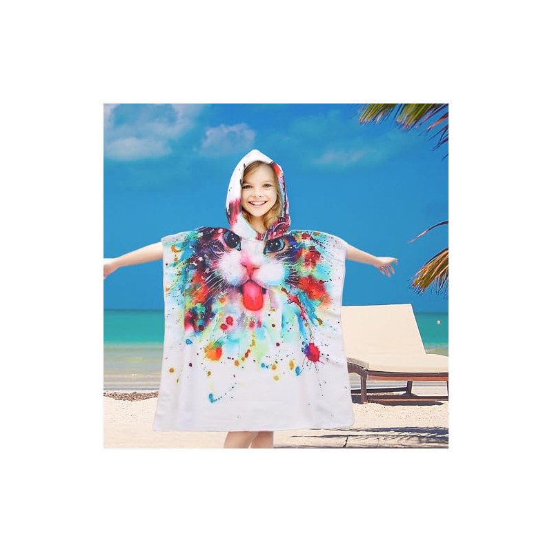 FEBE Bath Poncho Children's Cat Bath Towel with Hood Bathrobe