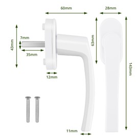 LAVCK Window Handles, White, Pack of 4 Window Handles, Aluminium Window Lock, Balcony Door Handle without Lock Cylinder, in Pin Length 35 mm, Door Handles with Screws for Windows, Patio Doors and